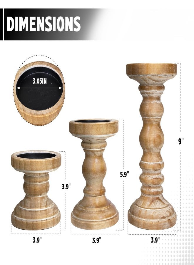CEDARLUX Candle Holder for Pillar Candle Set of 3, Farmhouse Wood Candle Holder, Rustic Wooden Candle Stand, Vintage Tall Candle Stand Decorative for Living Room, Table Centerpiece,Brown - Image 3